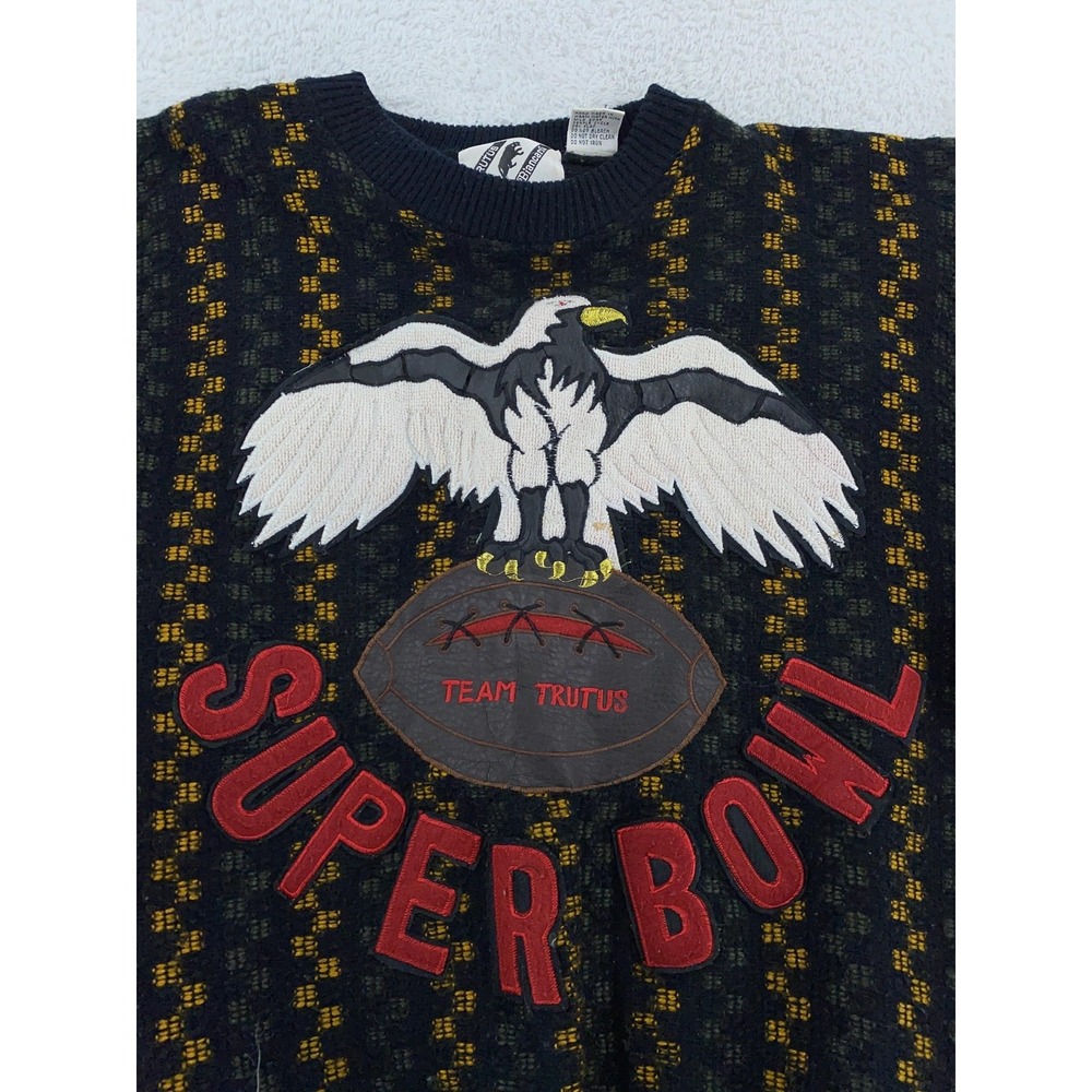 Vintage Trutus Biancarra Super Bowl Sweater Mens Medium Black Eagle Football 90s